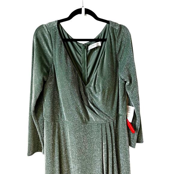 NWT Ieena Mac Duggal Women's Plus Size 49088 Faux Wrap Shimmery Gown Green 14 - Picture 5 of 14